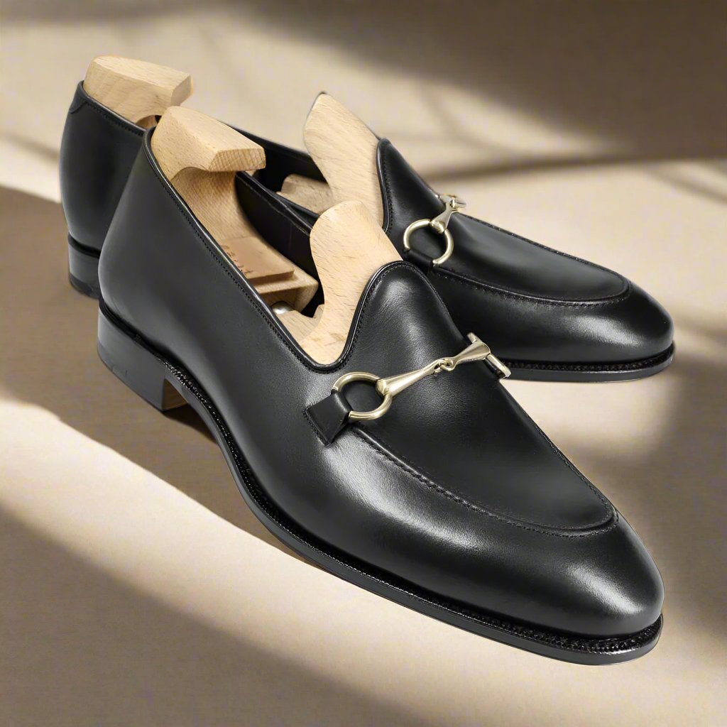 Black leather horsebit loafers online