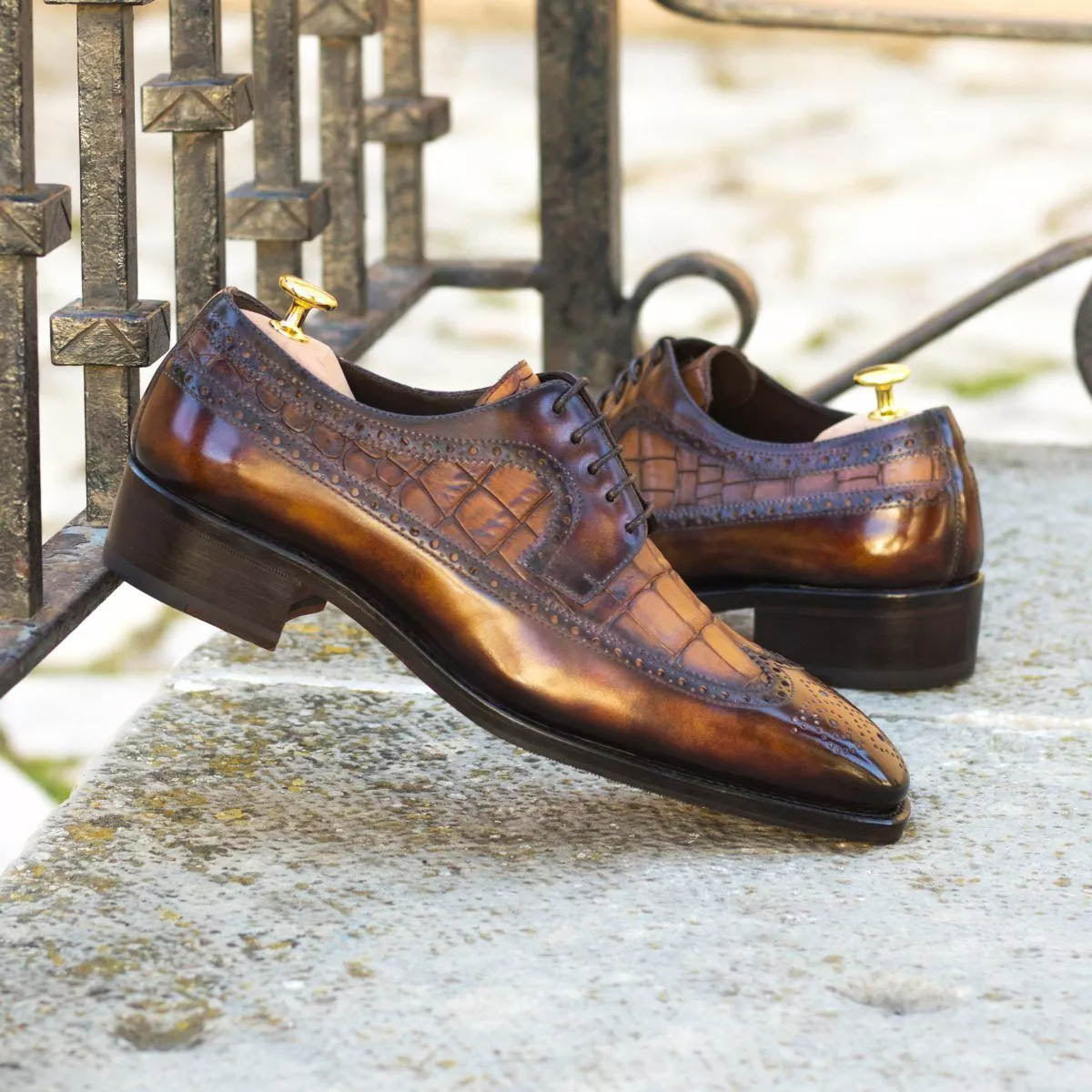 Jaxon Tan Patina Croco Print Derby