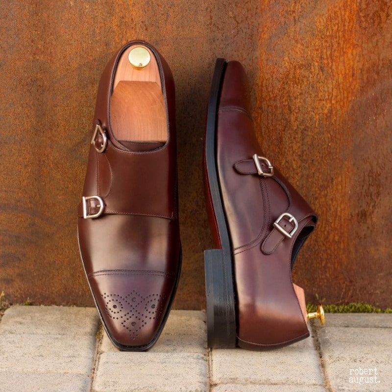 Burgundy double monk strap sales shoes