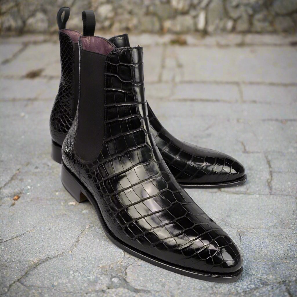 Dennis Black Croco Print Chelsea Boot