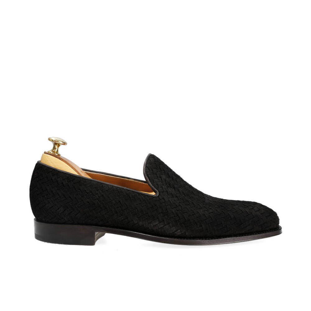 Aaron Black Suede Braided Slip-on Loafer