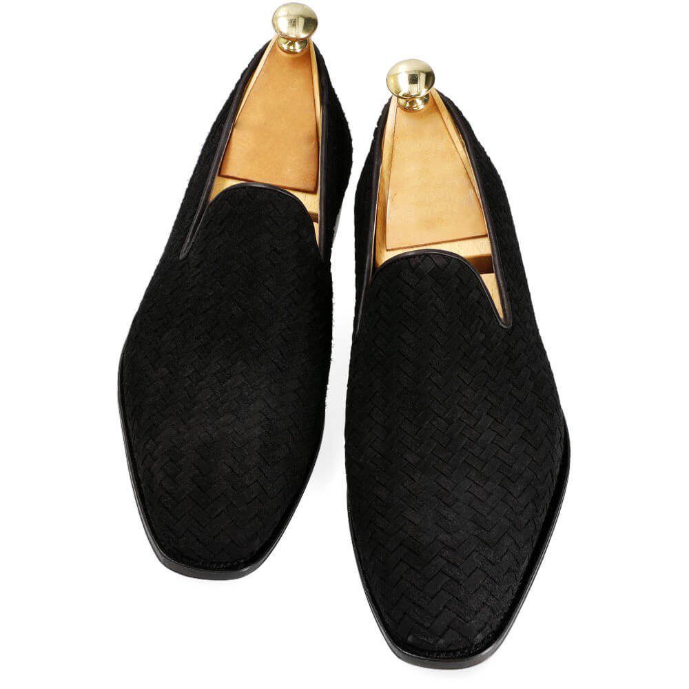 Aaron Black Suede Braided Slip-on Loafer