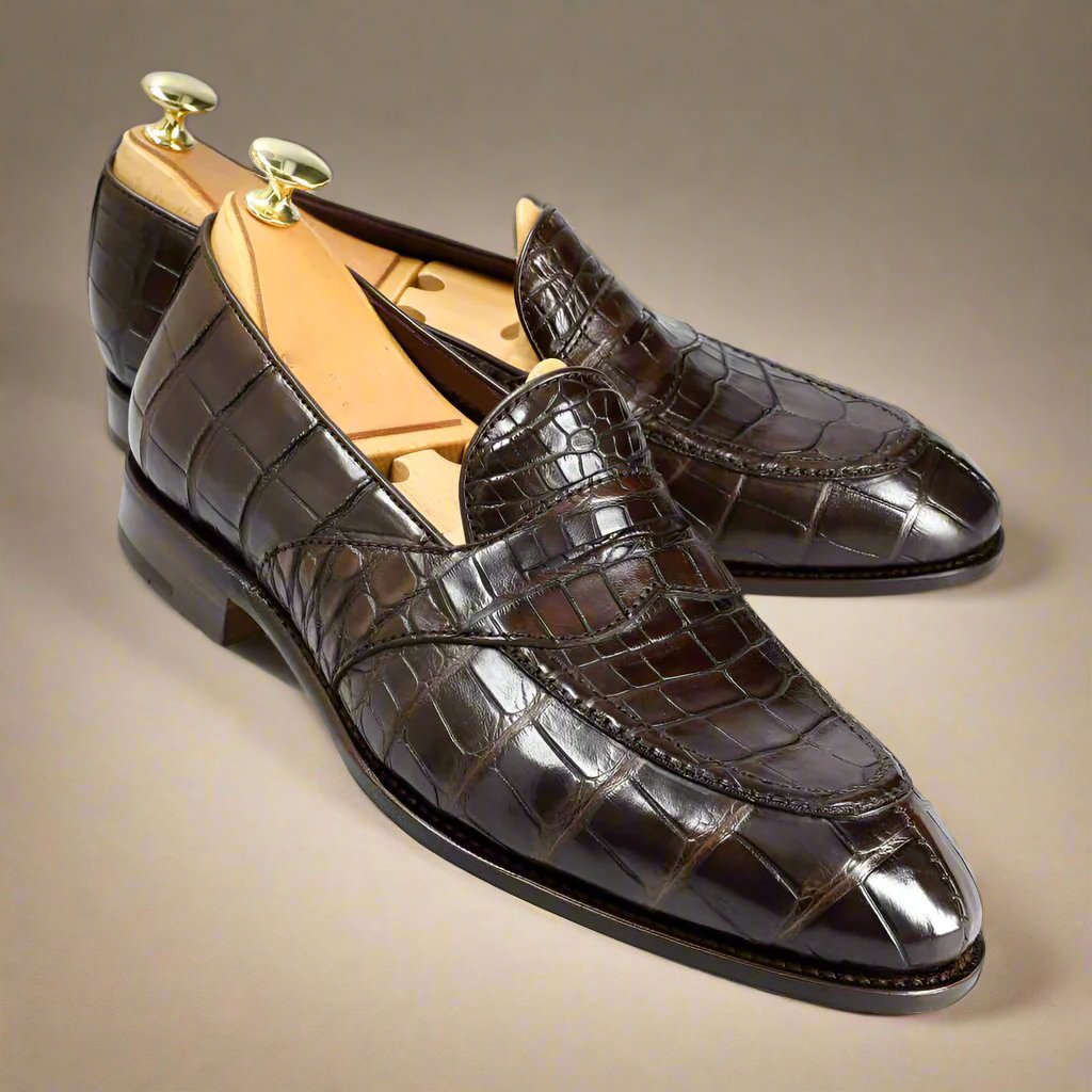 Preston Dark Brown Alligator Print Penny Loafer