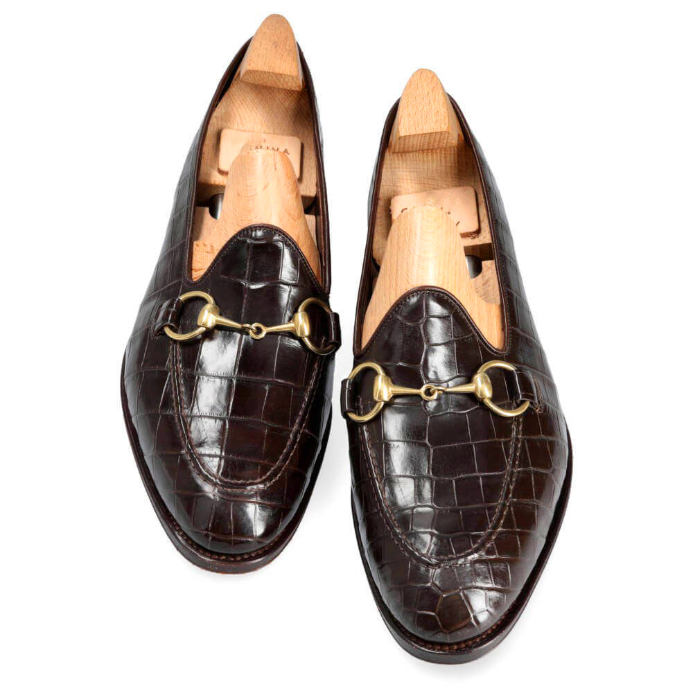 Chester Dark Brown Croco Print Horsebit Loafer