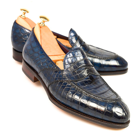 Preston Navy Blue Alligator Print Penny Loafer