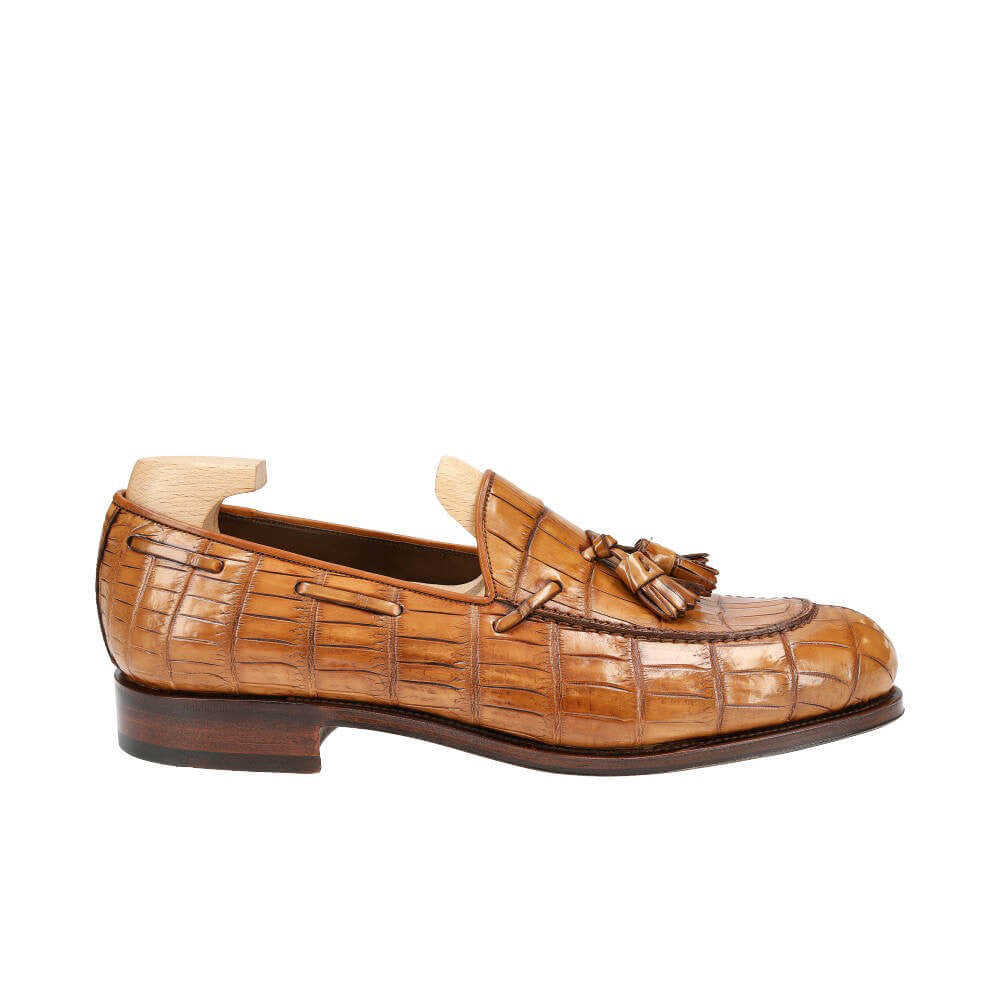 Bentley Tan Croco Print Tassel Loafer