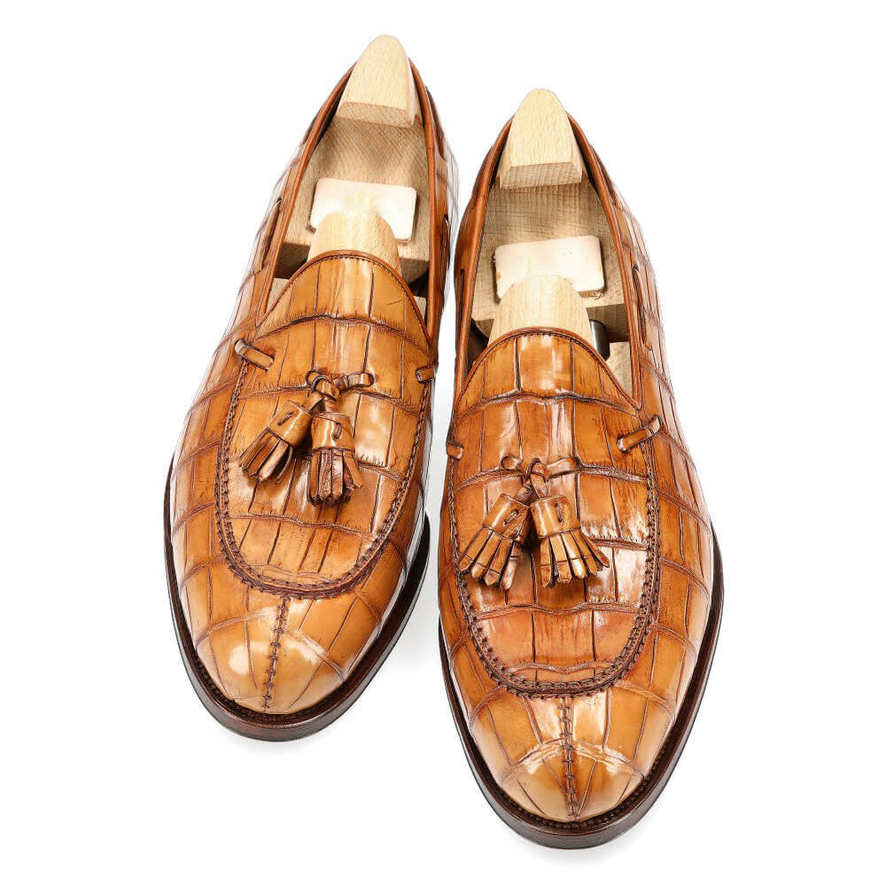 Bentley Tan Croco Print Tassel Loafer