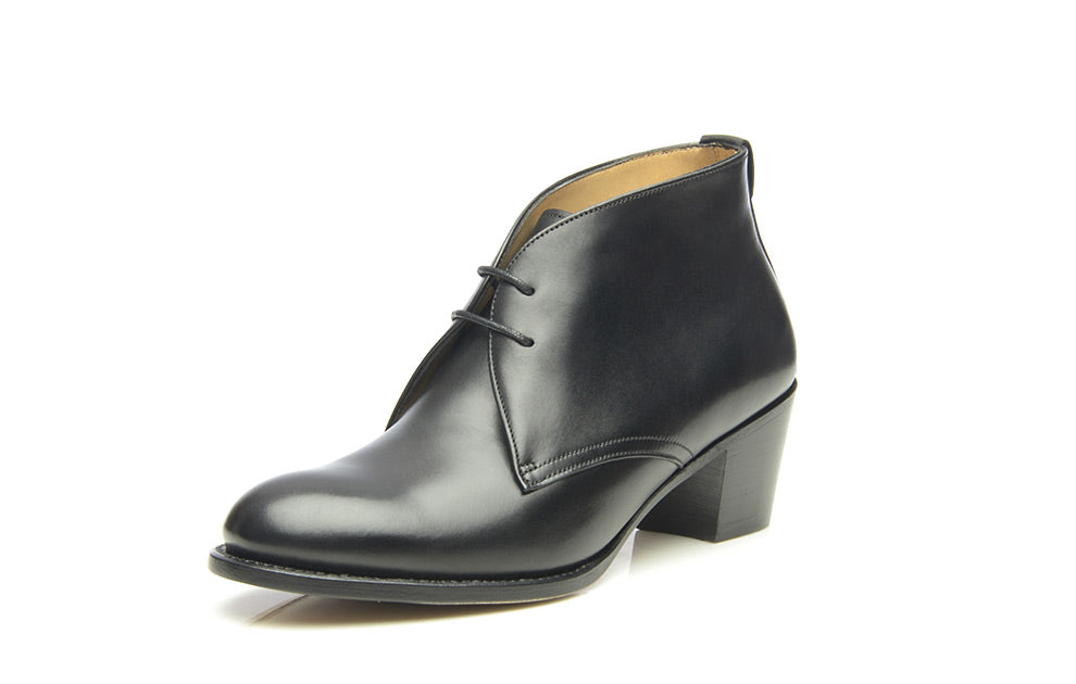 Black Leather Heel Chukka Boot Shoes for Women The Royale Peacock