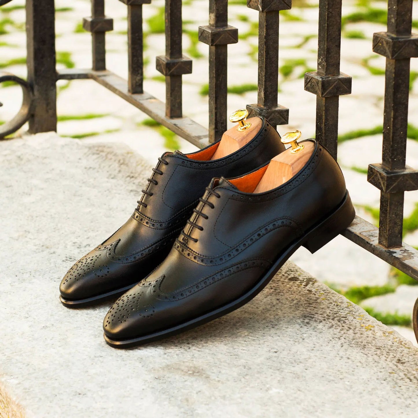 Black Leather Wingtip Oxford Shoes for Men | The Royale Peacock