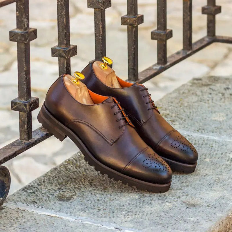 Dark Brown Leather Formal Derby Shoes for Men | The Royale Peacock