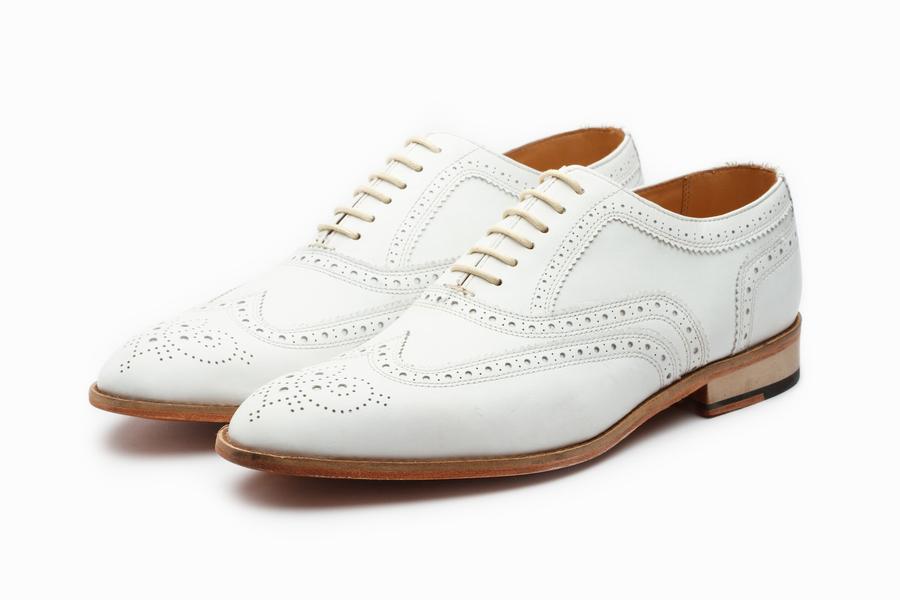 White Leather Brogue Oxford Shoes for Men | The Royale Peacock